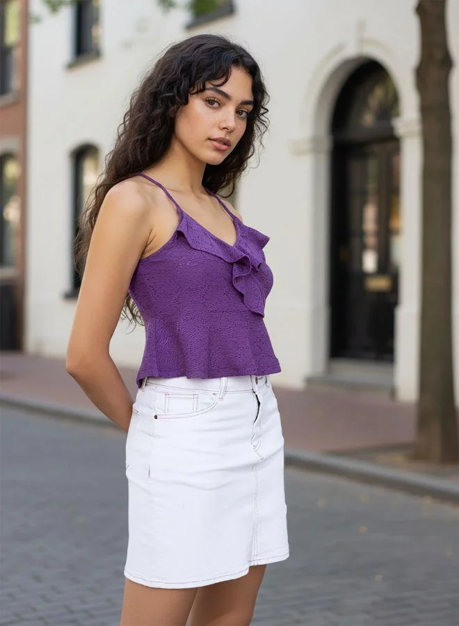 Freehand Women Regular Fit Self Design Spaghetti Strap Neck Sleeveless Peplum Top